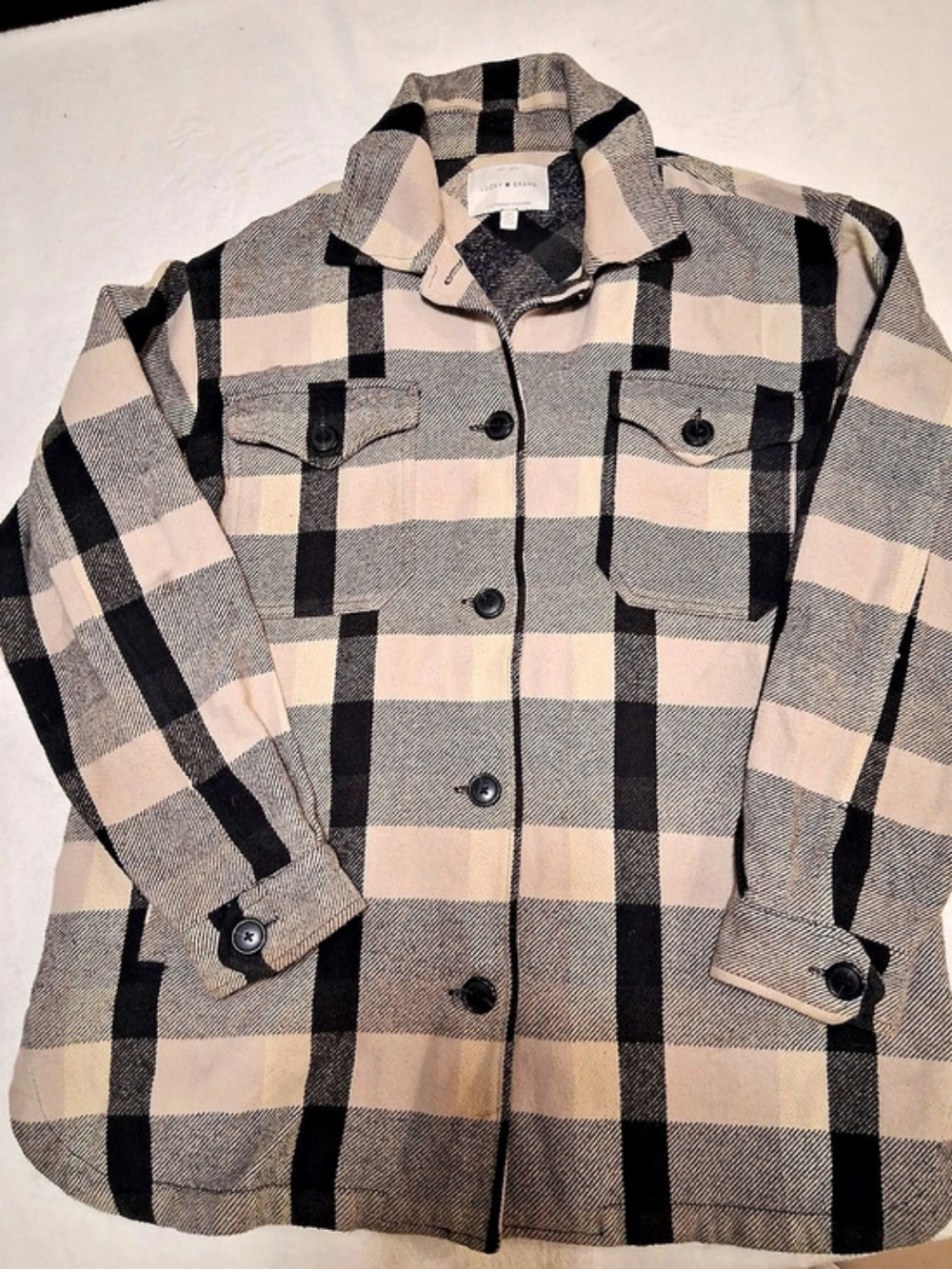 Lucky Brand Plaid Shirt Jacket Black & Gray Size Small